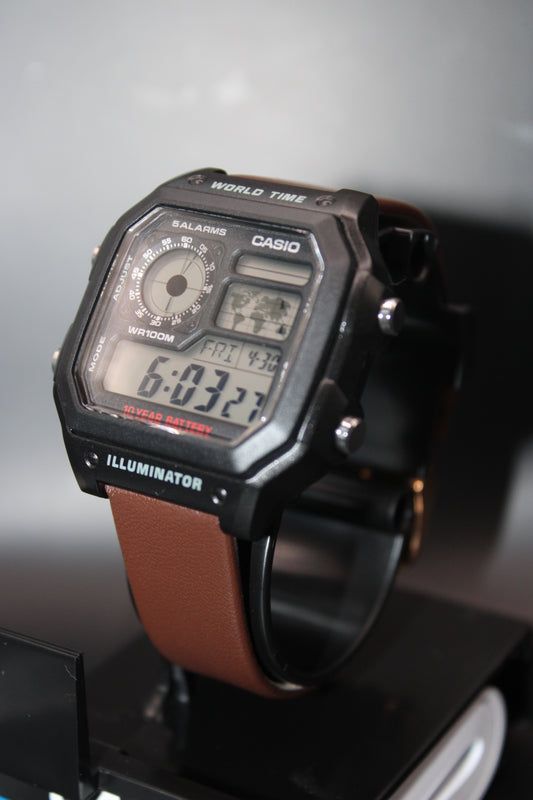 Brown Genuine Leather - Casio AE1200 (Black) Mod