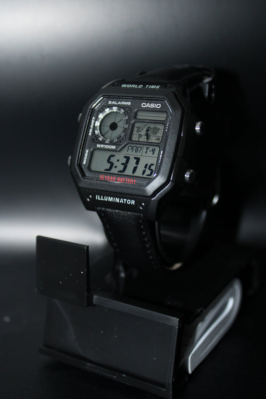 Black Genuine Leather - Casio AE1200 Mod