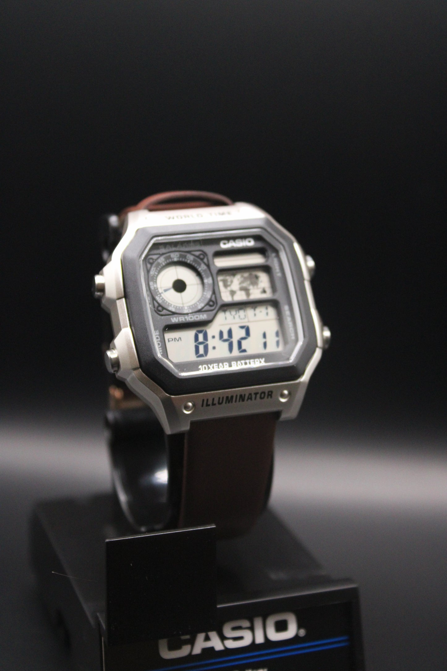Brown Genuine Leather Strap - Casio AE1200 (Silver) Mod