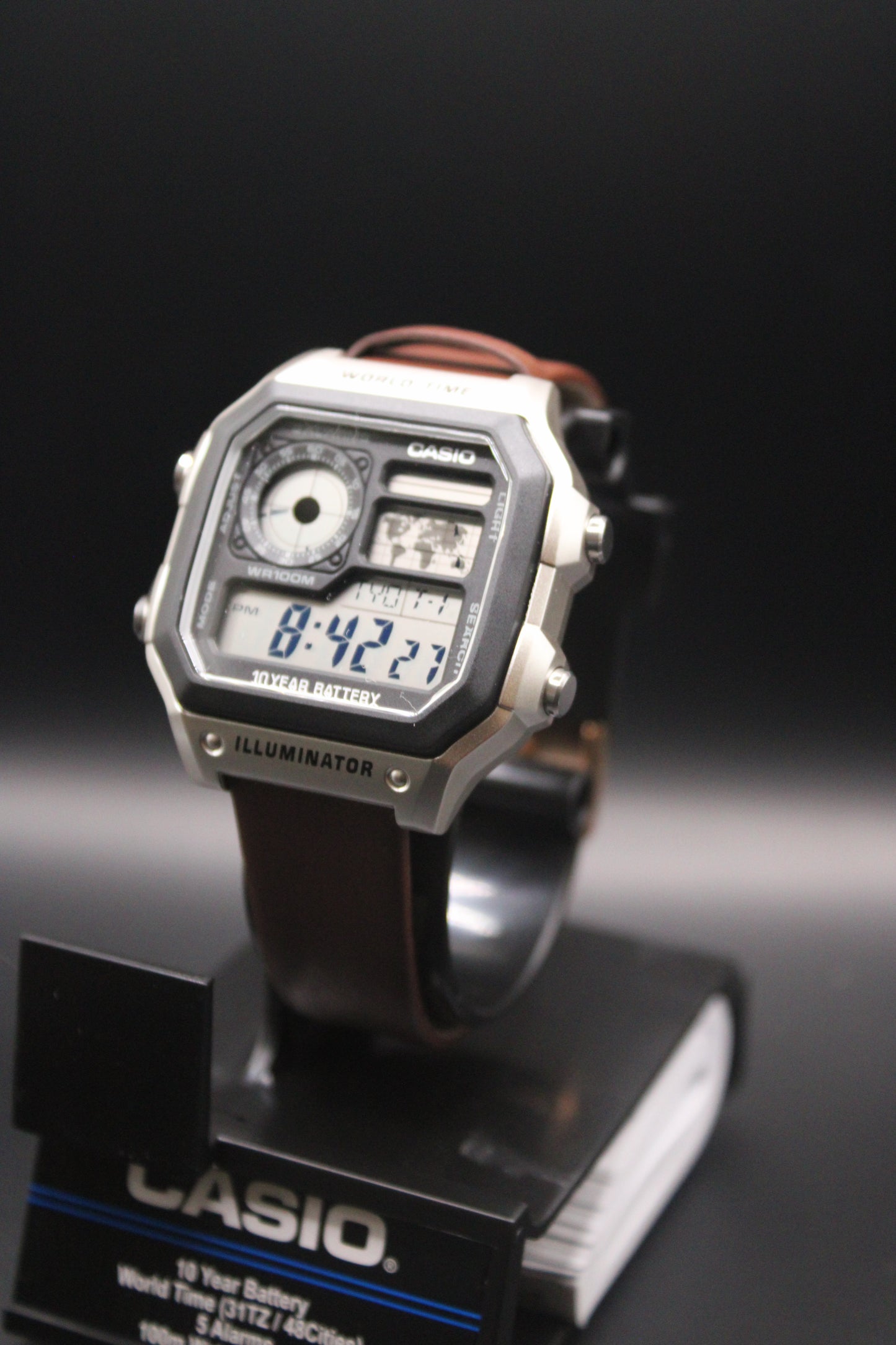 Brown Genuine Leather Strap - Casio AE1200 (Silver) Mod