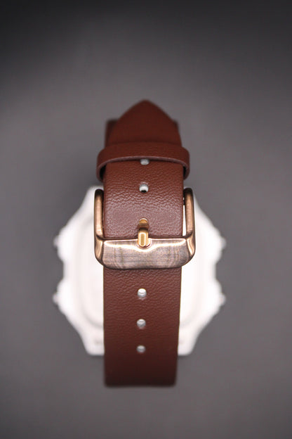 Brown Genuine Leather Strap - Casio AE1200 (Silver) Mod