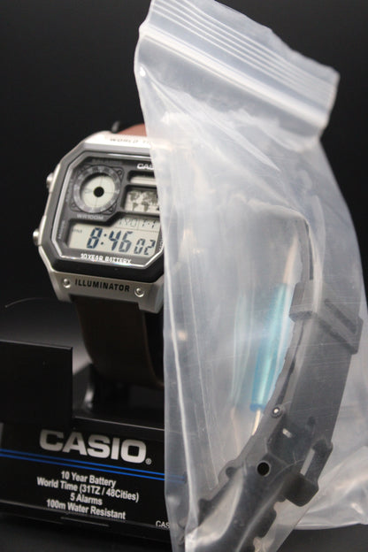 Brown Genuine Leather Strap - Casio AE1200 (Silver) Mod