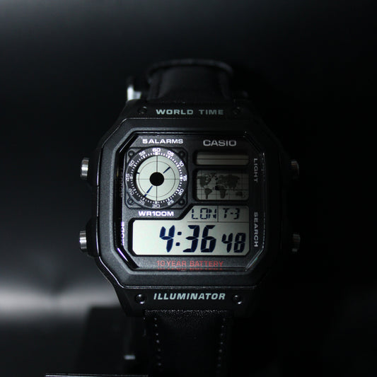 Black Genuine Leather - Casio AE1200 Mod