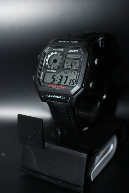 Black Genuine Leather - Casio AE1200 Mod